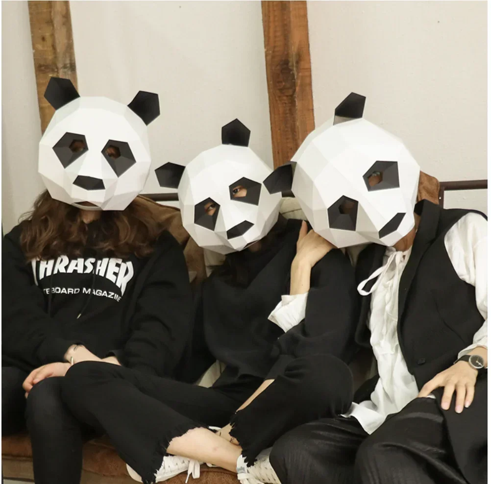 Cosplay Masks Halloween Party Mask Supplies Panda Bear Costume Head Hood 3D Paper Model DIY Cartoon Handmade Face Cosplay Toys