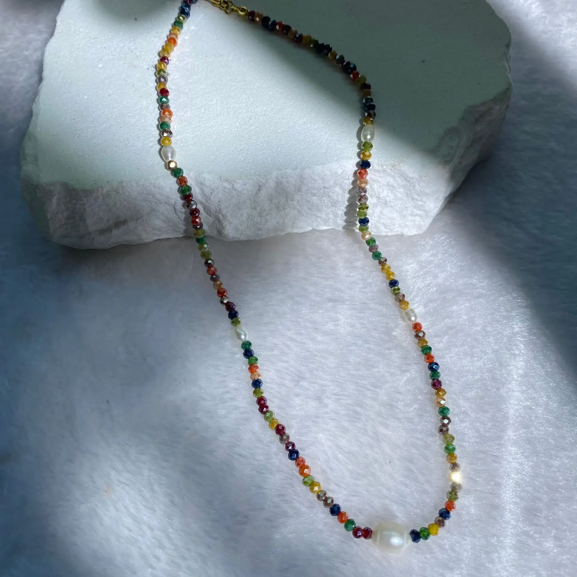 Colorful Crystal Natural Freshwater Pearl Necklace Fashion Choker Women Beads Chain Necklaces Jewelry Charm Trendy Gifts image 5