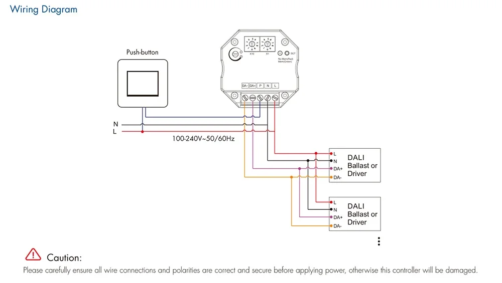 DA-P AC 100-240V LED Dimmer DALI Push Dimmer for DALI Driver or Ballasts Dimming Speed Adjustable with Memory Function Dimmer