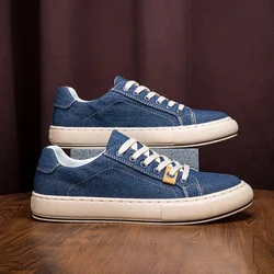 Denim Men's Casual Shoes Cloth Lace-up Flat Shoes 2024 New High Quality Sneakers Male Luxury Design Designer Man Canvas Shoes