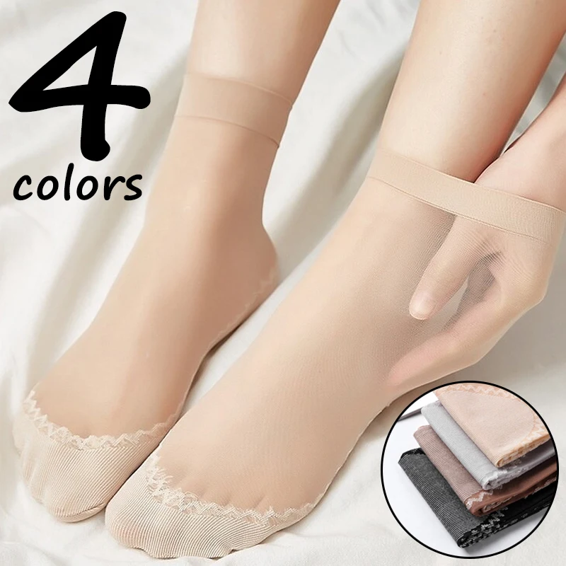 Summer Ultrathin Velvet Silk Socks for Women Girls Elastic Casual Transparent Splice Non-Slip Bottom Female Invisible Sock 1pair