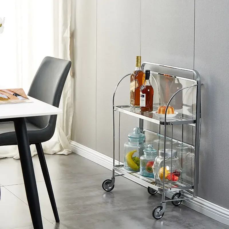 Kitchen Trolley Glass Shelving Movable Nordic Furniture Multi-layer Shelf Torage Rack Edside Cabinet Stainless Steel