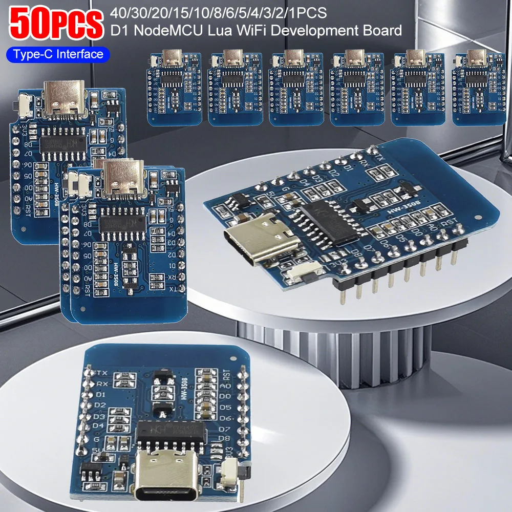 50-1 قطعة ESP-12F ESP8266 D1 لوحة تطوير واي فاي صغيرة NodeMCU Lua IOT لوحات ملحومة واي فاي نوع-C واجهة وحدة دبوس ملحوم