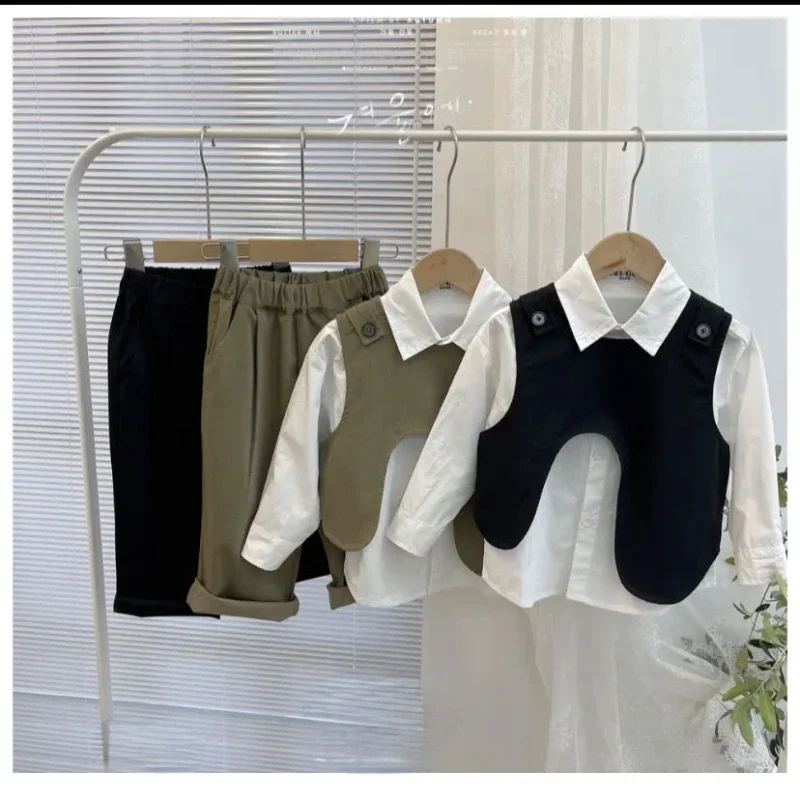 

Spring Boys Clothing Set 2024 Casual Vest+ shirt+ Pant 3 PCS Set Kid Children Baby Toddler Boy Korea Blazer Clothes 2-10 Years