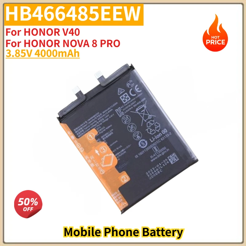 

HB466485EEW High Quality Phone Battery 3.85V 4000mAh For HONOR V40/ NOVA 8 PRO Brand New Replacement Battery