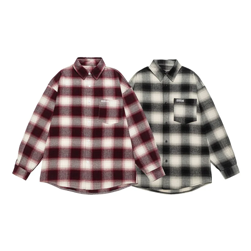 

DAVIDSHAO EU US Size Top Quality Long Sleeve Shirts for Men Cotton Plaid Button Down Shirt Business Casual Work Top with Pocket