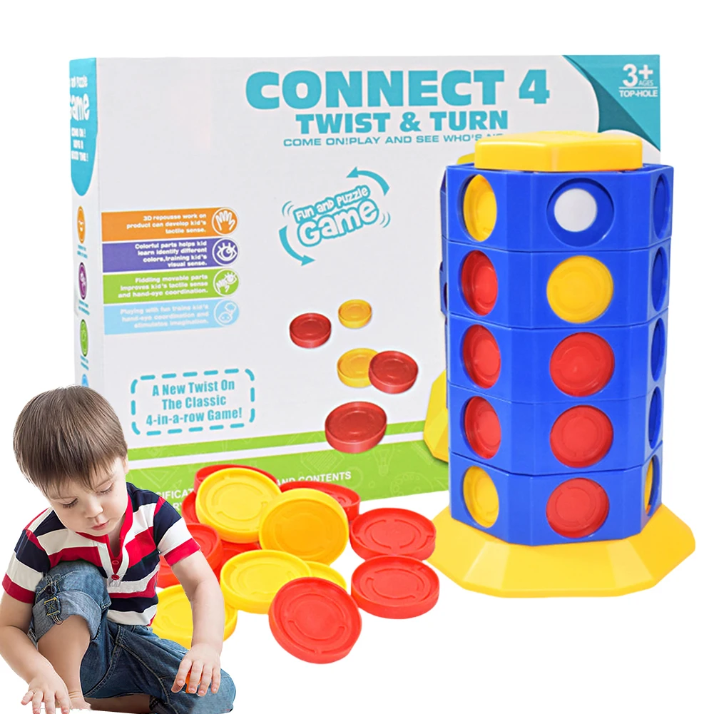 Strategy Game Connect 4 Twist & Turn Cylindrical Rotatable Family Board Intellectual Solid Rotation Connect 4 Game for Kids