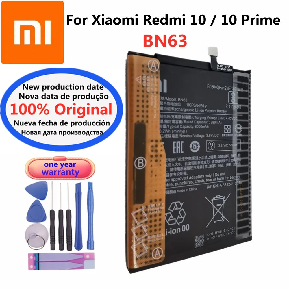 New 6000mAh BN63 100% Original High Quality Battery For Xiaomi RedMi 10 / RedMi 10 PRIME 10PRIME Battery Batteries Bateria