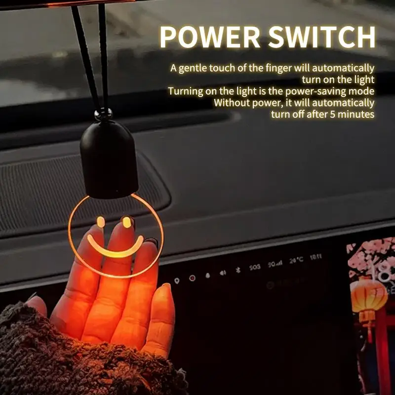 Rechargeable Smiley Face LED Car Pendant Acrylic Luminous Rearview Mirror Hanging Ornament Auto Interior Atmosphere Decor Light view 5