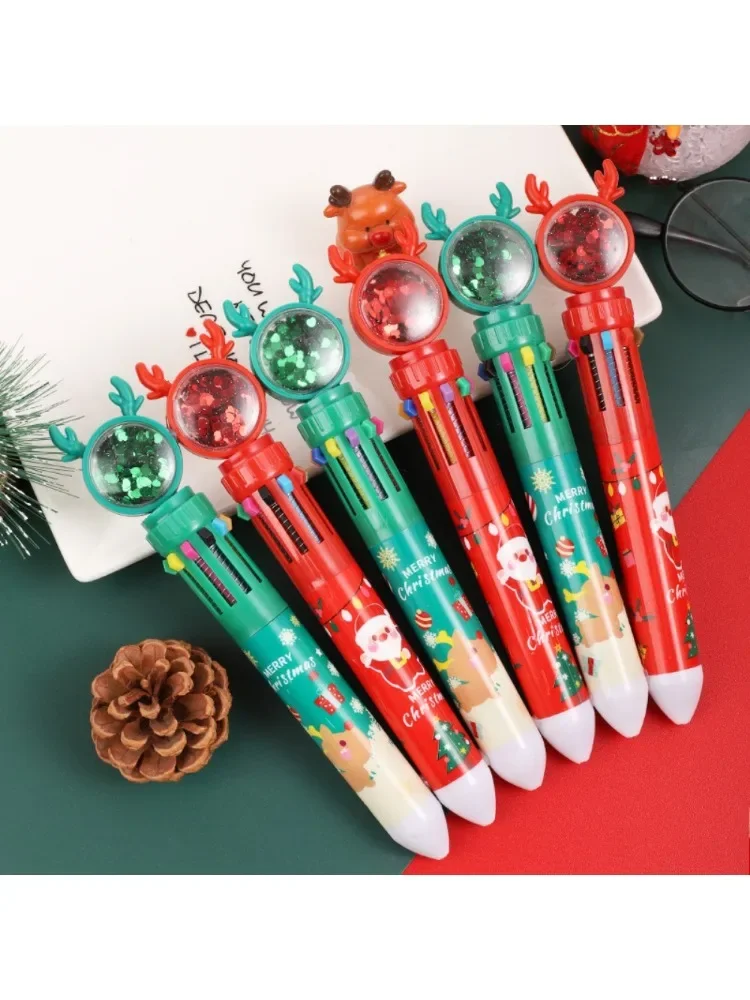 12 Pcs Christmas Multicolor Press the ballpoint pens 10 colors pen Writing Supplies