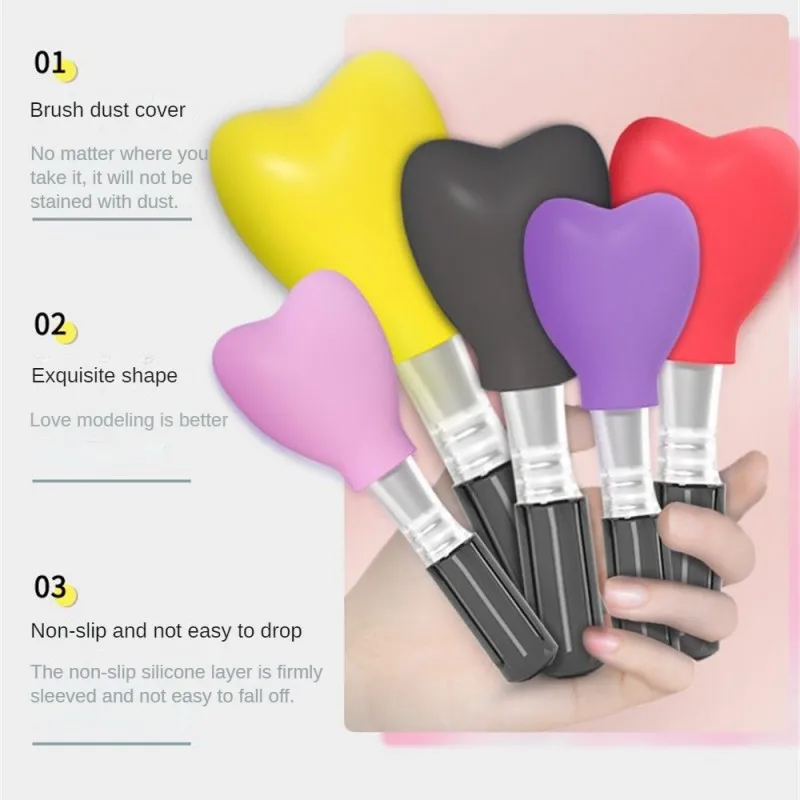 3pcs Heart-shaped Brush Dust Protection Cover Guards Silica Protectors Protective Accessories Makeup Brushes Set Beauty Tools