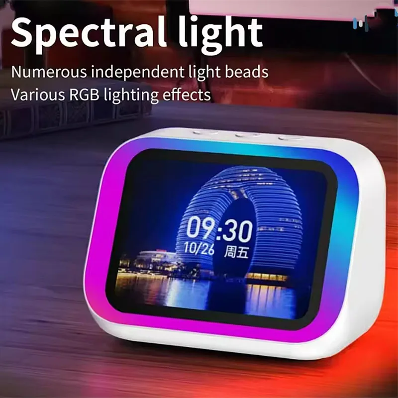 AI Smart Bluetooth 5.4 Speaker HD Touch Screen Display Electronic Album Alarm Clock Hi-fi Stereo Sound Voice Speaking Assistant