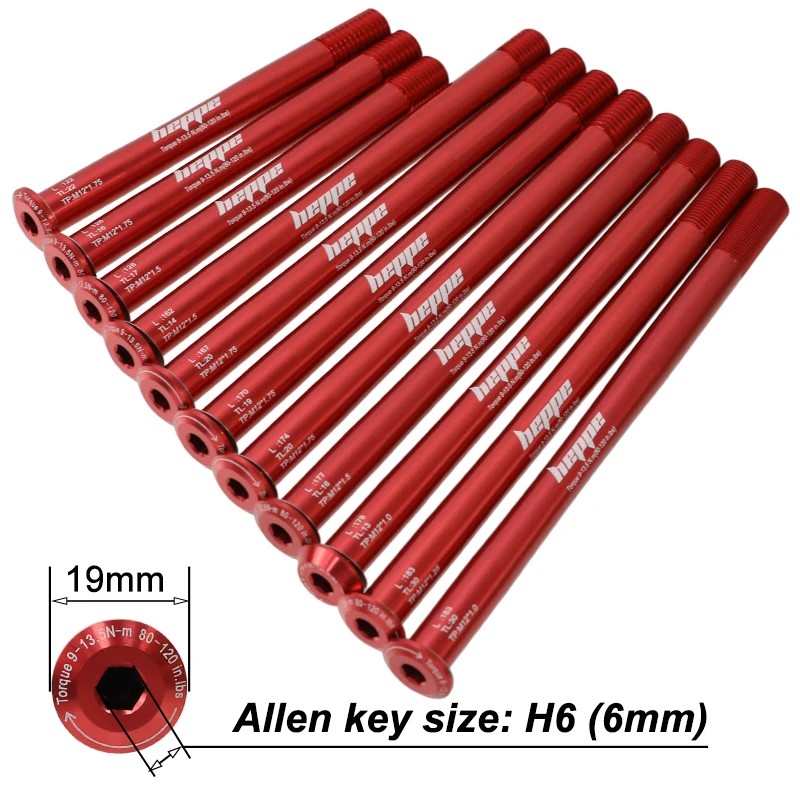 HEPPE MTB Road Bike Ultra Light Thru Axle Front Fork 12x100 12x110 Rear Hub Thru Axle 12x142 12x148 Red Thru Axle P1.0/1.5/1.75