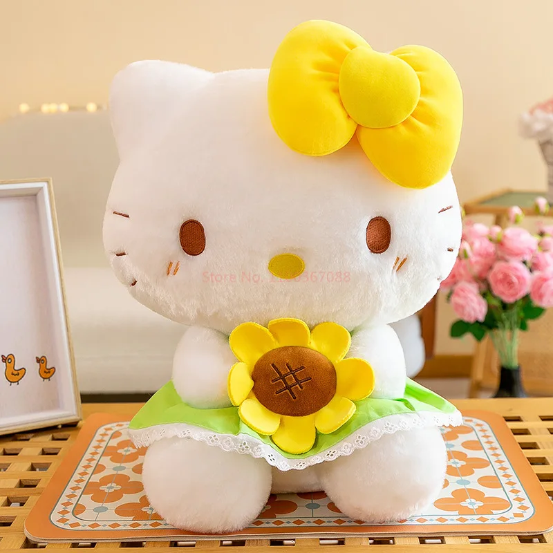 35-45cm Sanrio Cute Sunflower Hello Kitty Plush Doll Anime Soft Plush Pillow Home Decoration Children Christmas Gift