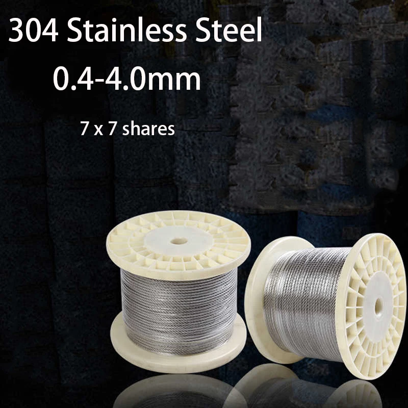 1-10Meters 0.3/0.4/0.45/0.5-4.0mm 304 Stainless Steel 7x7 Steel Wire Rope Cable Clothesline Soft Fishing Lifting Cable Rustproof