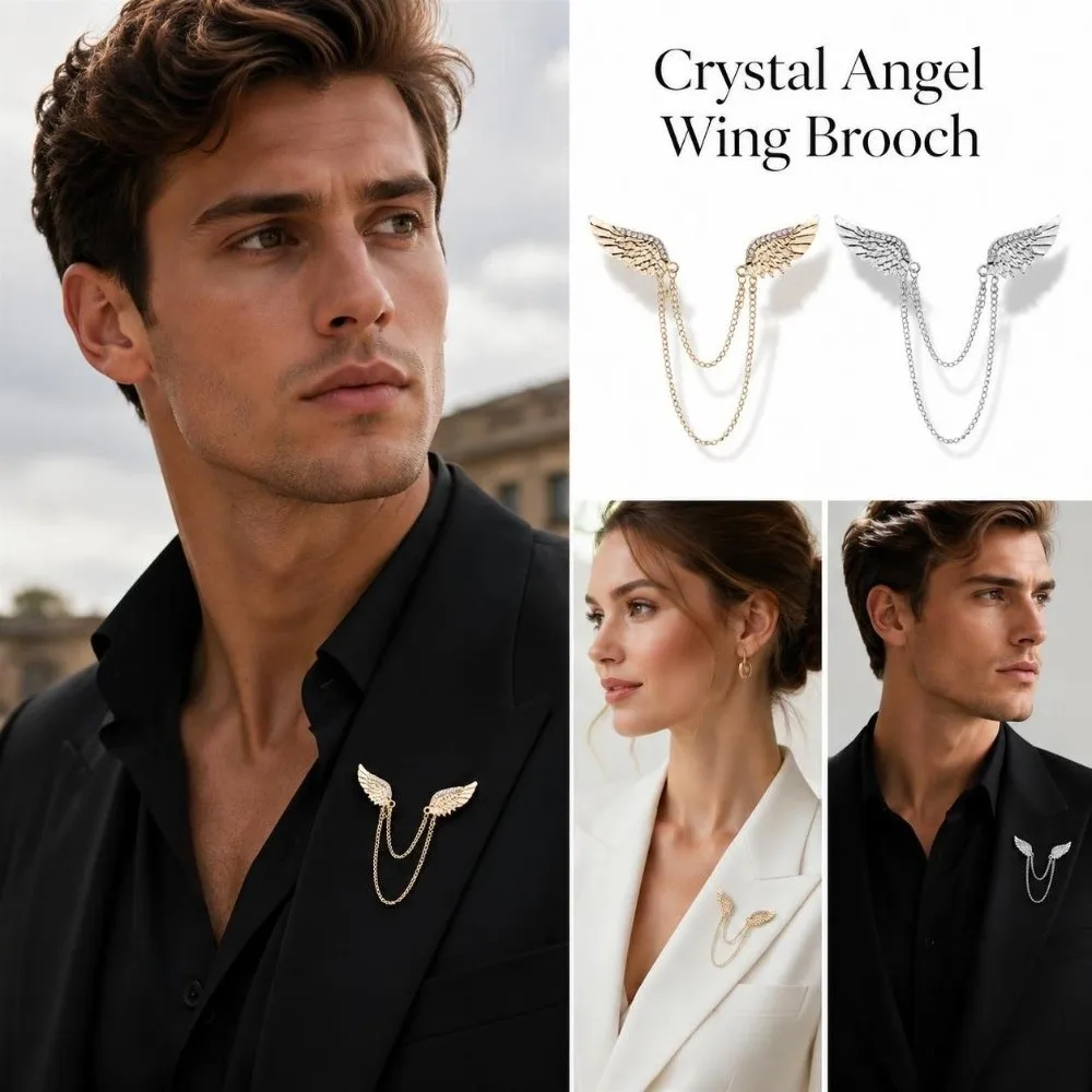 New Crystal Angel Wing Brooch Decorative Sparkling Tassel Chain Brooch Safety Pin Back Brooch Pins Suit Accessories