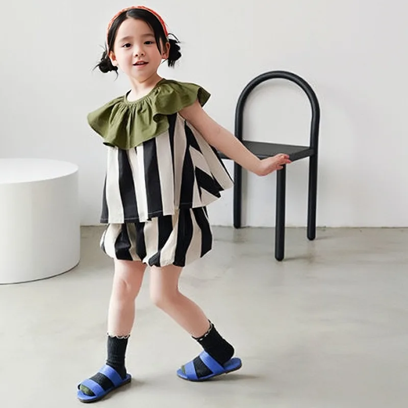 

Children Girl Clothes Summer Striped Print Cotton Baby Tops Tee and Shorts Clothing Kids Baby Girls Clothing Sets