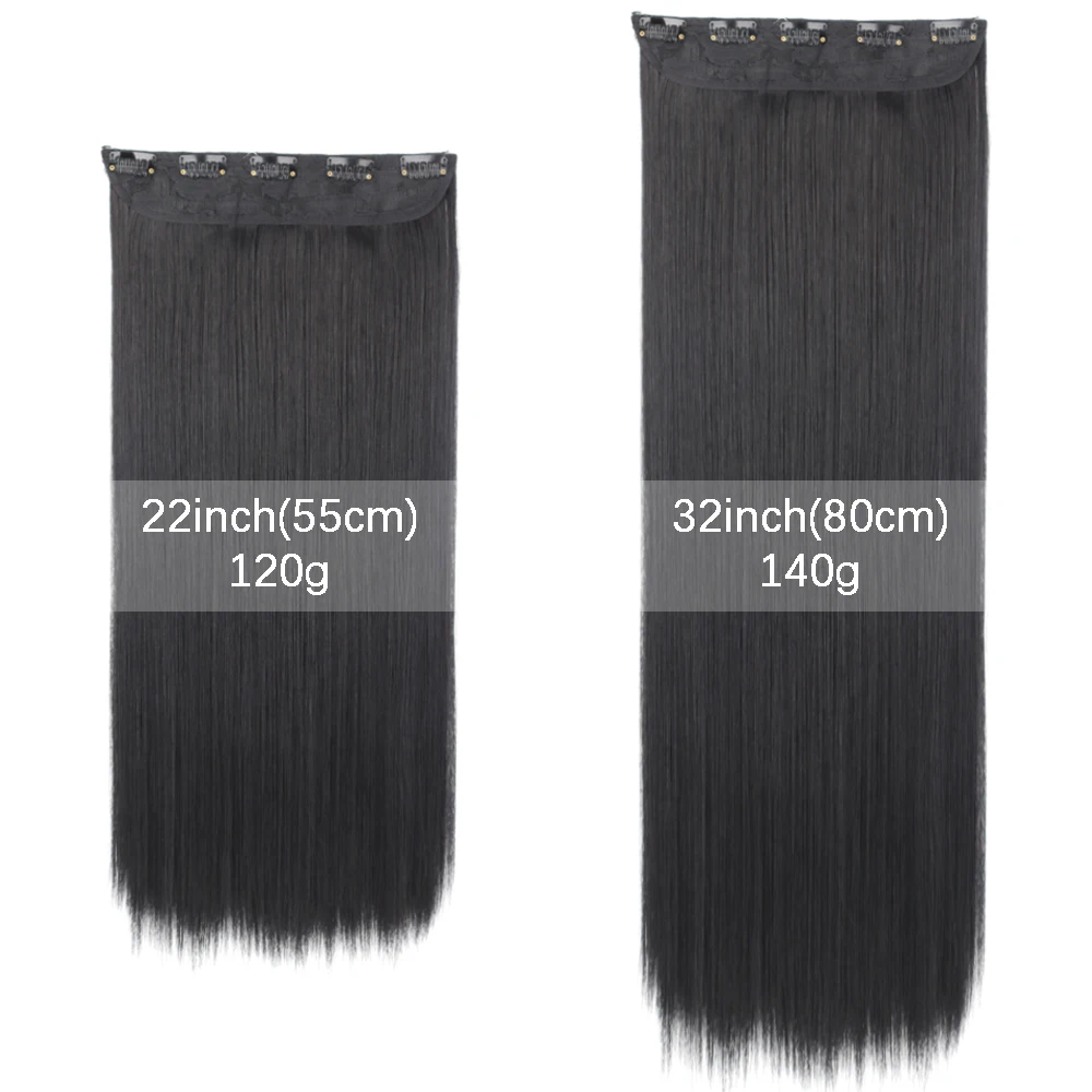 Azqueen-Extensión de cabello sintético, 5 Clips en extensión, postizo largo y recto, Haistyle, alta temperatura, fibert, dorado, marrón, negro