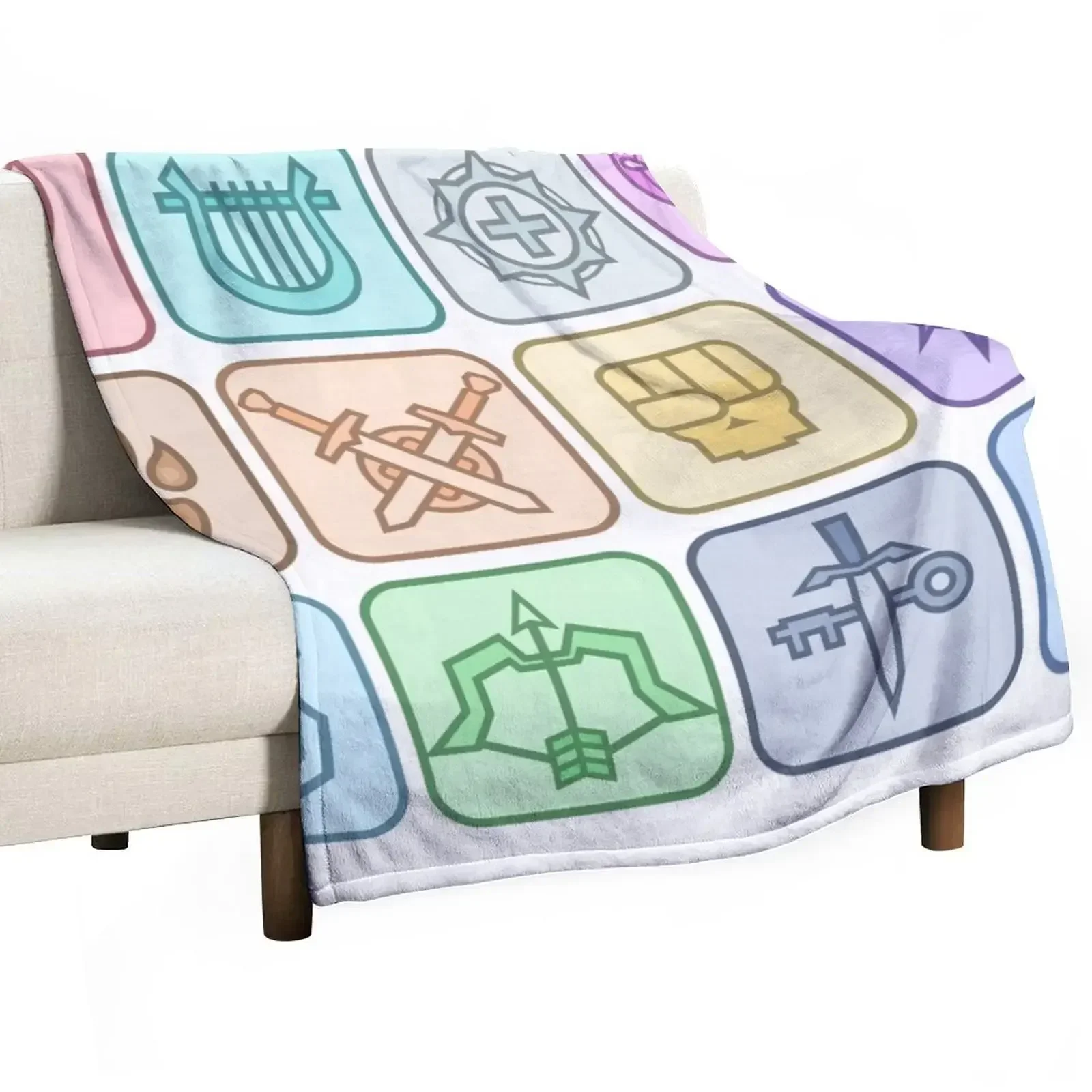 JoCat Crap Guide to DnD Class Icons [Color] Throw Blanket Retros Hairy Single Blankets