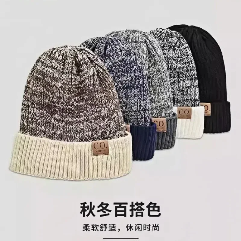 New Unisex Two-Tone Winter Hats Add Fur Lined Men And Women Fashion Warm Beanie Cap Casual Winter Knitted Hats