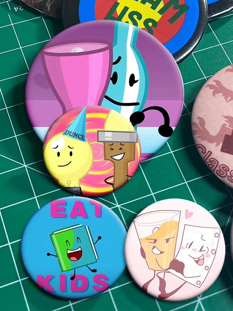 32/50/58mm Anime Inanimate Insanity Character BFDI Memes Soft Button Pin Creative Badge Brooch for Backpack Clothes Decoration