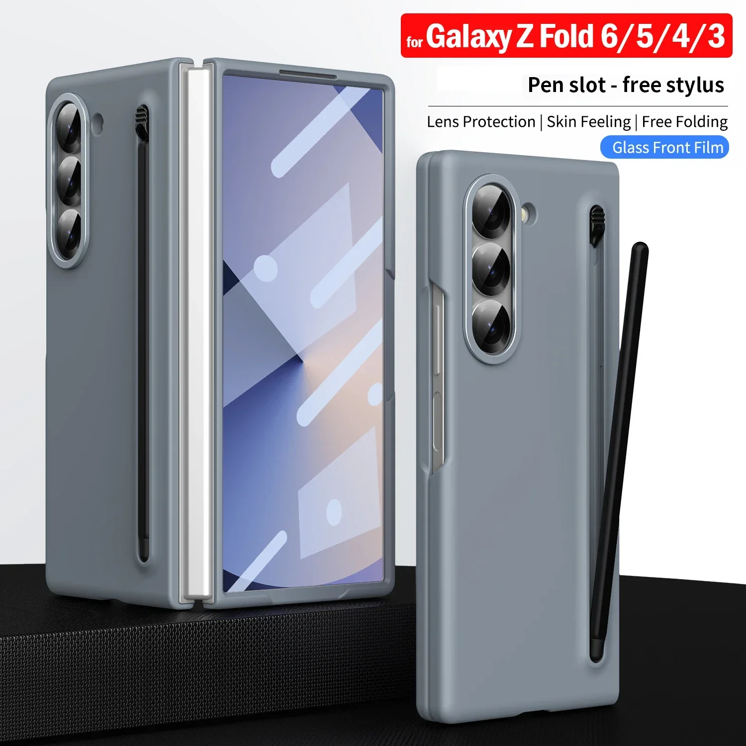 

Тонкий чехол со стилусом и слотом для ручки, чехол для Samsung Galaxy Z Fold 6 5 4 3, переднее стекло, защитный пластиковый чехол для объектива из поликарбоната