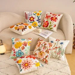 Embroidered Countryside Style Flower Cushion Covers For Home Sofa Bed Throw Pillowcase Living Room Decorative