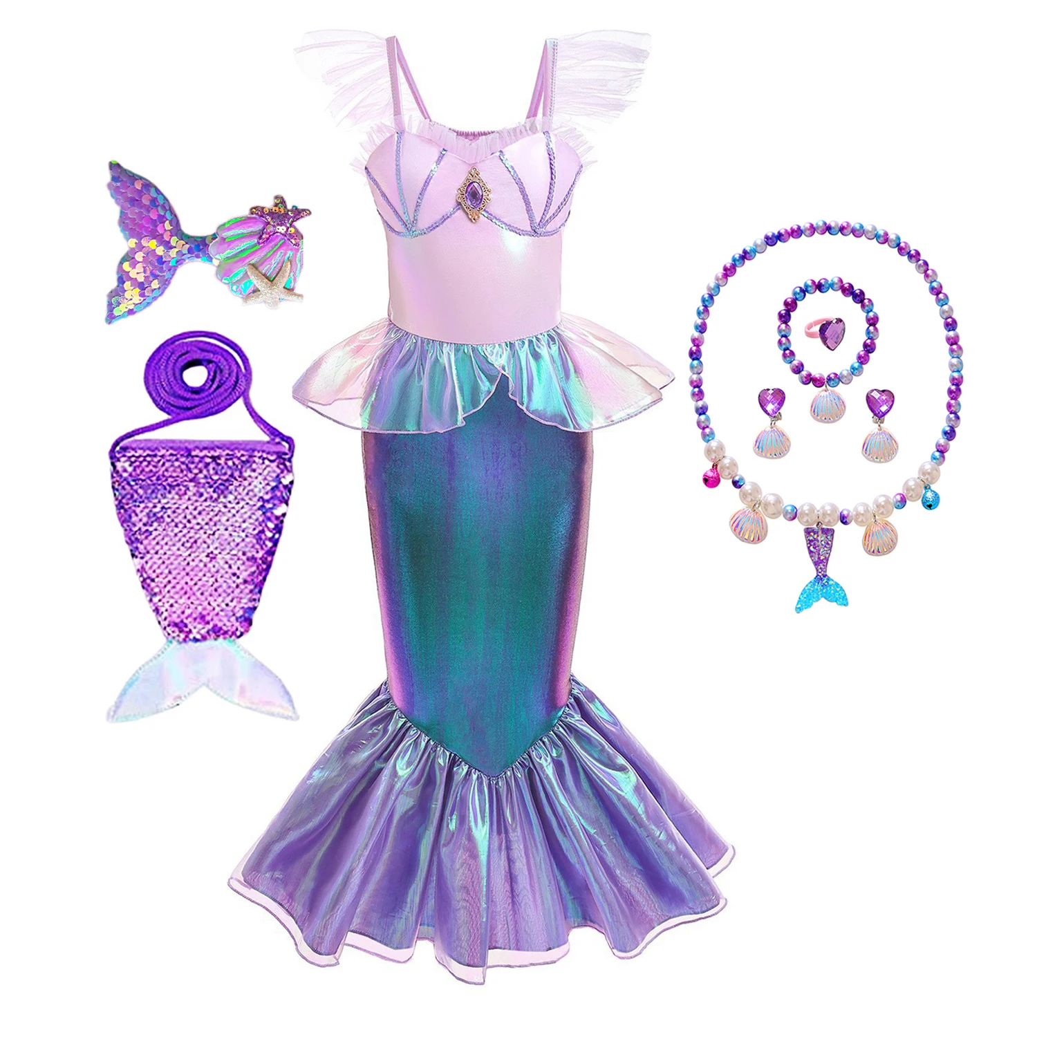 Grace Stylish Toddler Little Girls Movie Princess Mermaid Ariel Cosplay Halloween Dress