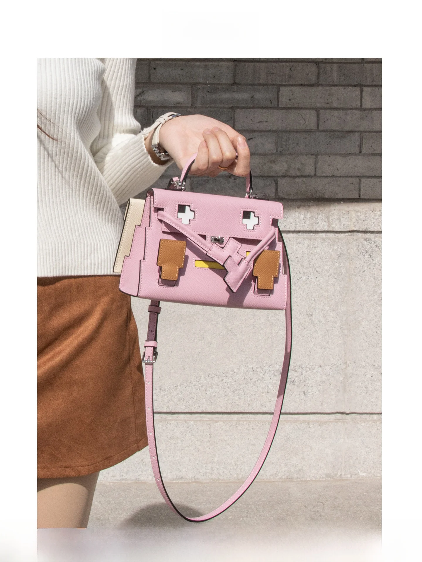 

Faionable Leather Handbag Mosaic Doll Single oulder Bag for Women Platinum Lena Briti Sle Handbag Daily Use Purse