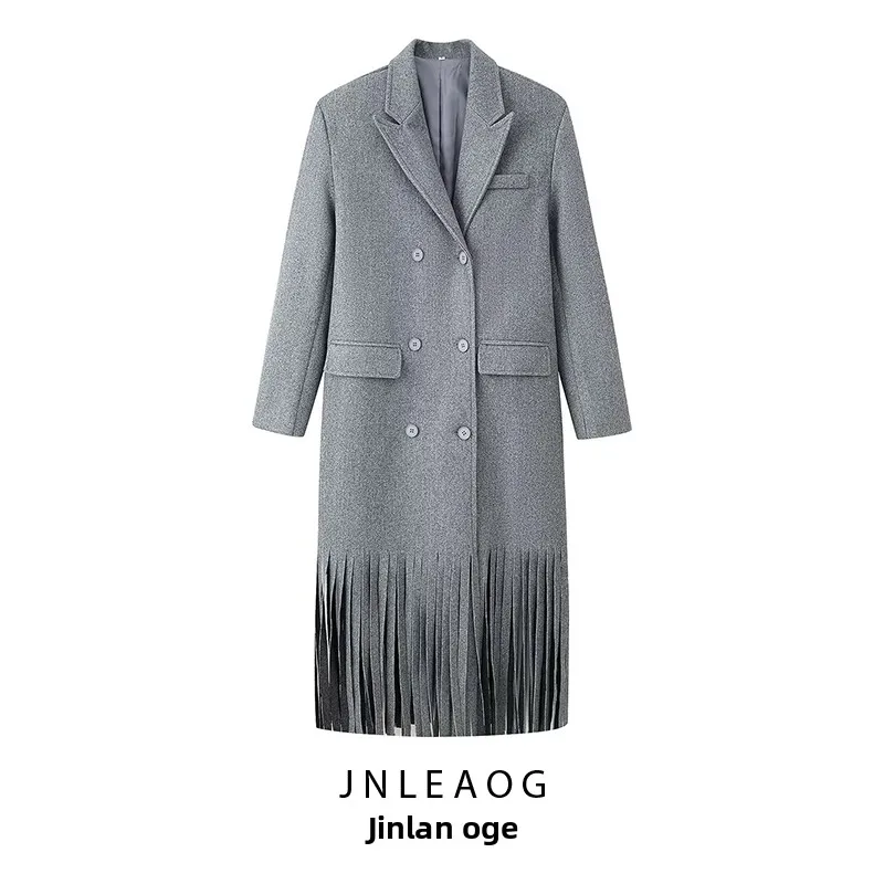 

JNLEAOG, новое модное длинное шерстяное пальто, дизайнерская двухрядная юбка на пуговицах Sense Street Sle, женское пальто с подолом