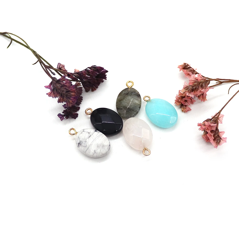 

Oval Natural Stone Crystal Turquoise Polished Faceted Single-Hole Pendant DIY Exquisite Compact Jewelry Necklace Gift Accessory
