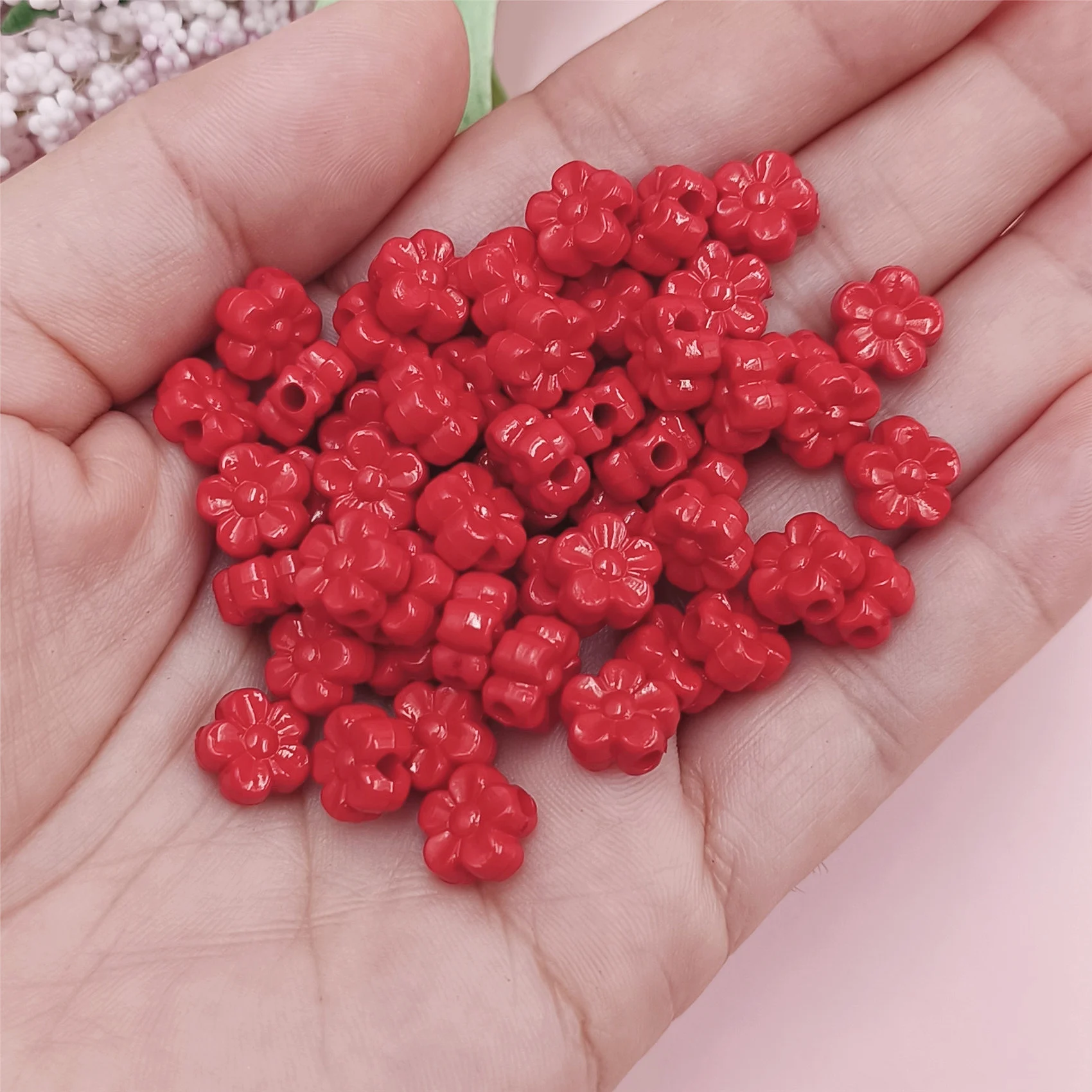 50Pcs 9mm Acrylic Solid Color Flower Shape Loose Beads DIY Crafts Necklace Bracelet Pendant For Jewelry Accessories