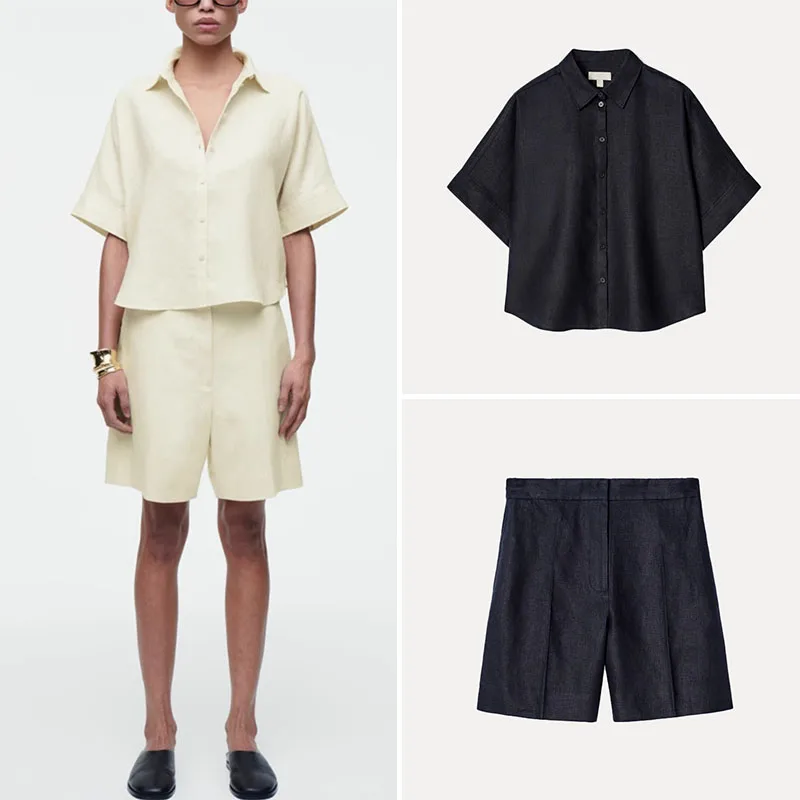 

New Summer 2025 Women's Linen irt Top 349 orts 2575 Faion Set Polyester Fiber Z Brand Ladies Premium Clothing