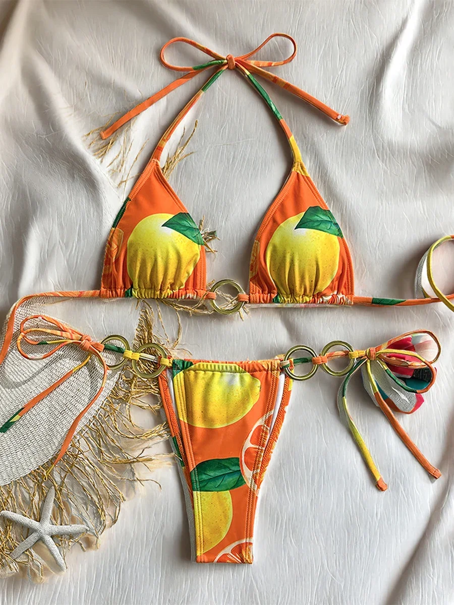 홀터 비키니 여성 마이크로 수영복 신상 섹시 수영복 프린트 브라질리언 비키니 세트 끈 비키니 여성 귀여운 비치웨어