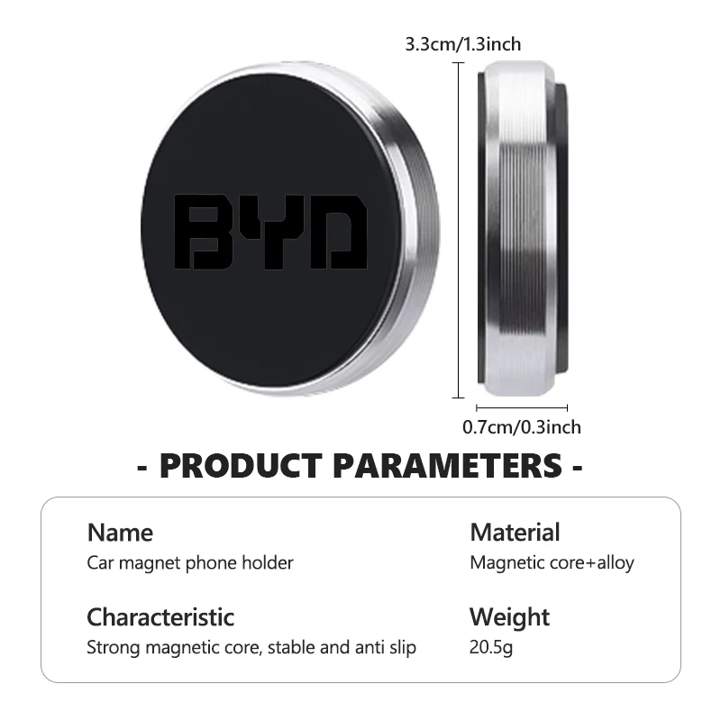 For BYD Magnetic Car Phone Mount, Strong Magnet Alloy Dashboard Phone Holder, No Adhesive Residue, 360° Rotation Hands-Free Stan