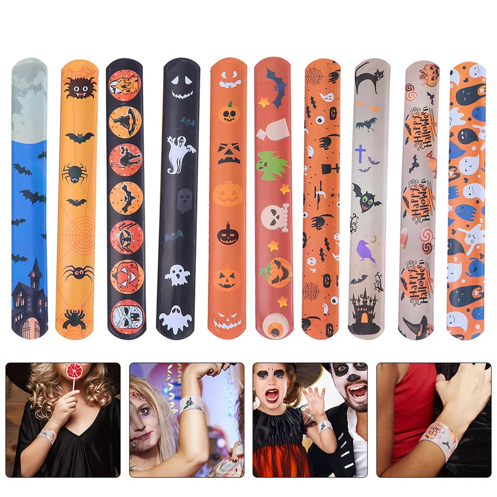 Halloween Slap Bracelets Funny Ghost Pumpkin Bat Wristband Toys Birthday Party Favor Decoration Kids Gift Random Pattern