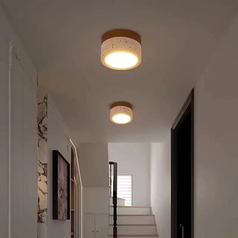 

Natural Yellow Travertine Ceiling Light Japandi Wabi Sabi Flush Mount LED Lamp Bedroom Hallway Balcony Corridor Home Decor