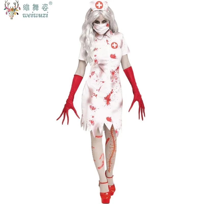 

Halloween Costume Horrible Bloody Adult Women Vampire Cosplay Costume Nurse Doctor Uniform Fancy Medical Theme Party Clothing