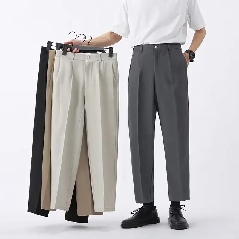 

Pring Summer Fashion Men's Solid Color Casual Business Trendy Daily Loose Straight Calf Length Suit Trousers Male Pants Clothes