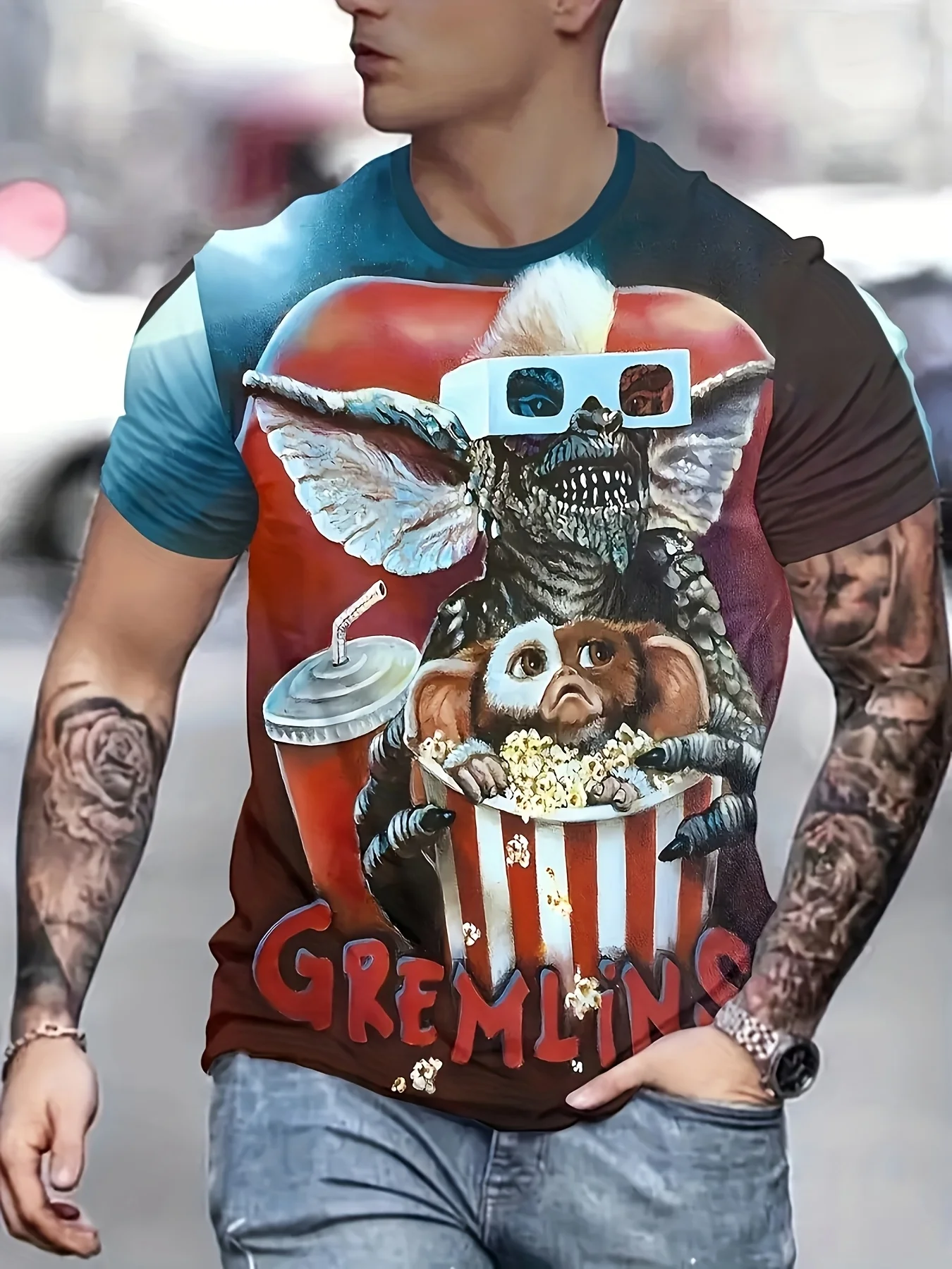 

Men's 3d Digitally Printed Alien Graphic T-Shirt, Casual Sports Short-Sleeved T-Shirt, All-Over Pop Culture Design Summer Top