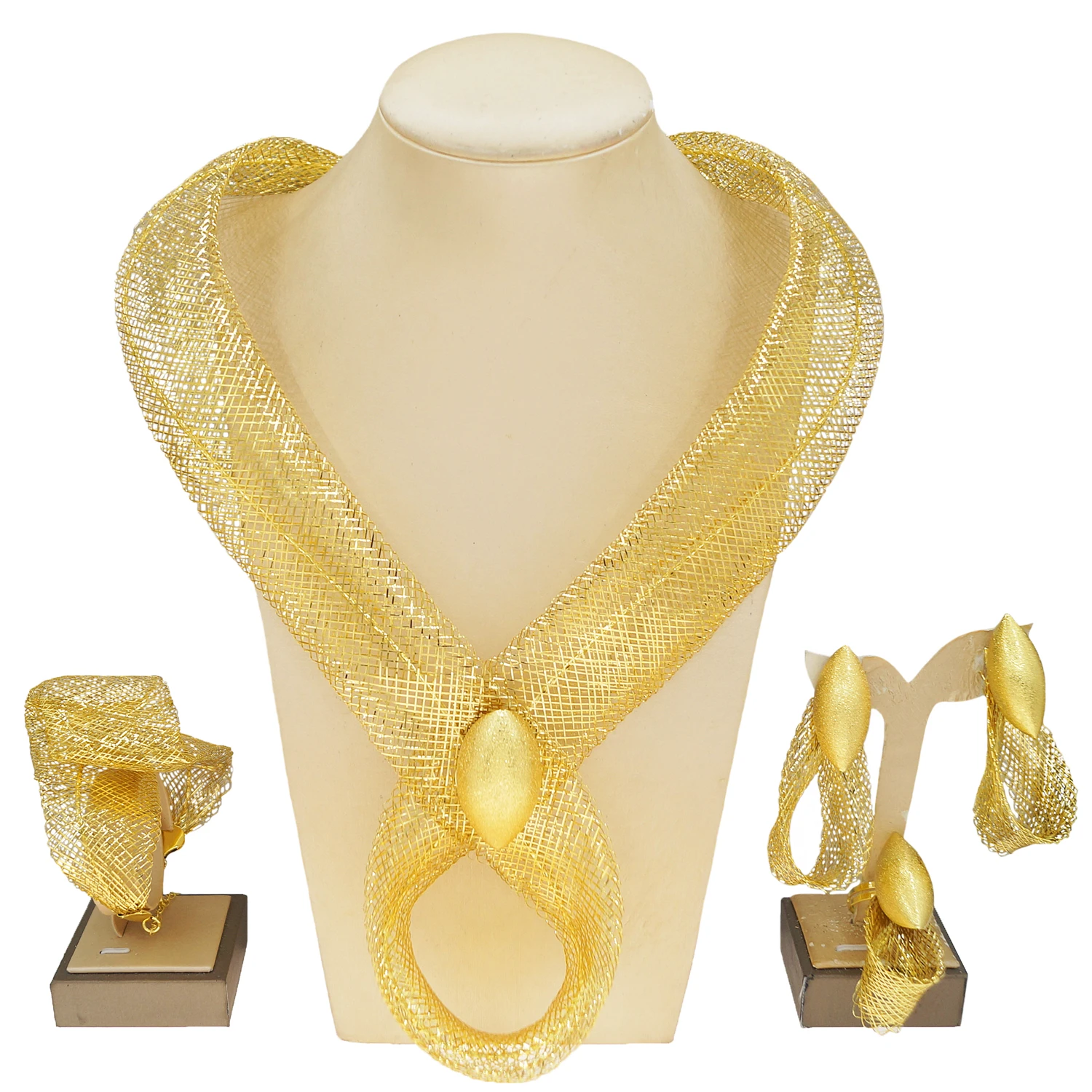 Fashion Gold Plated Jewelry Set Dubai African Choker Necklace Earrings Rings Wedding Bridal Jewellery Sets for Women New Arrival