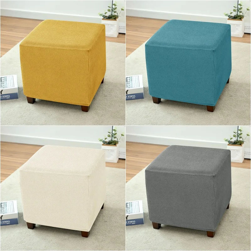 

Polar Fleece Stretch Ottoman Cover Spandex Square Footstool Covers All-inclusive Elastic Durable Footrest Slipcovers Living Room