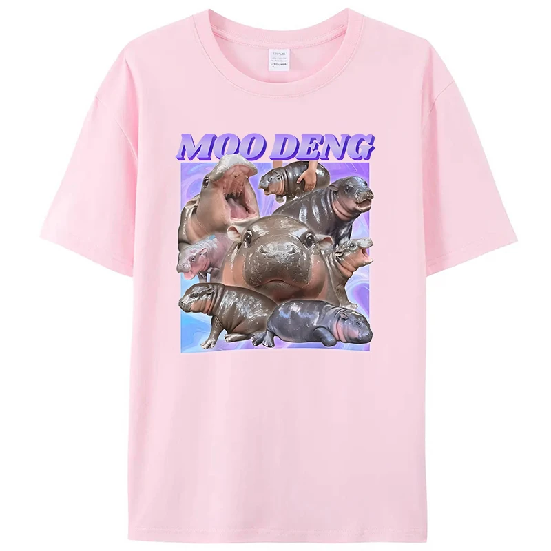 Funny Moo-Deng Baby Pygmy Hippo Cute Zoo For Family Women Men's T-Shirt Clothing Moo Deng Graphic Tee Shirts Novelty Gift