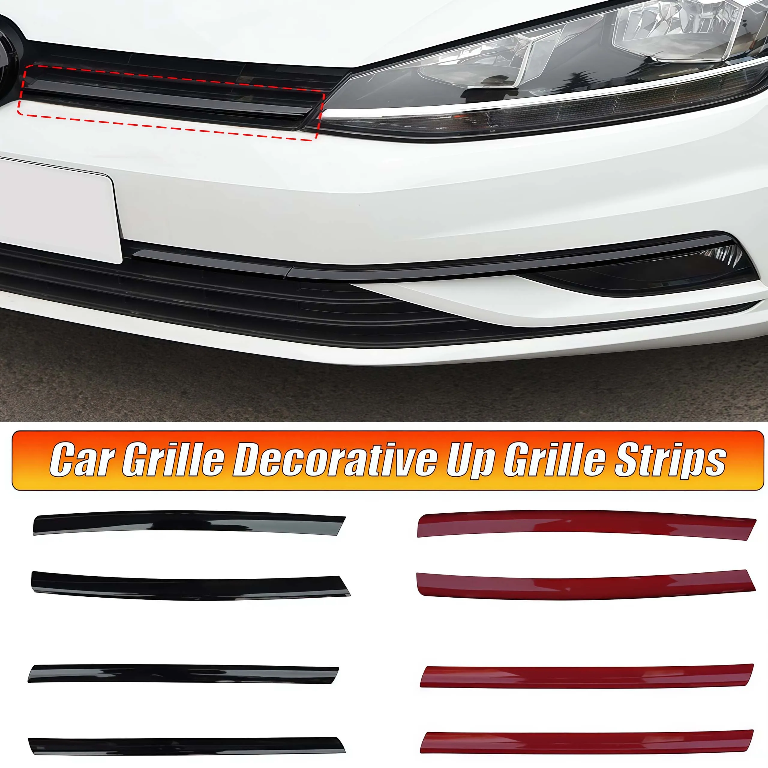 

2Pcs Set Car Grille Decorative Up Grille Strips Car Stickers for VW Golf 7 7.5 Rline Logo Cover Auto Exterior Accessories