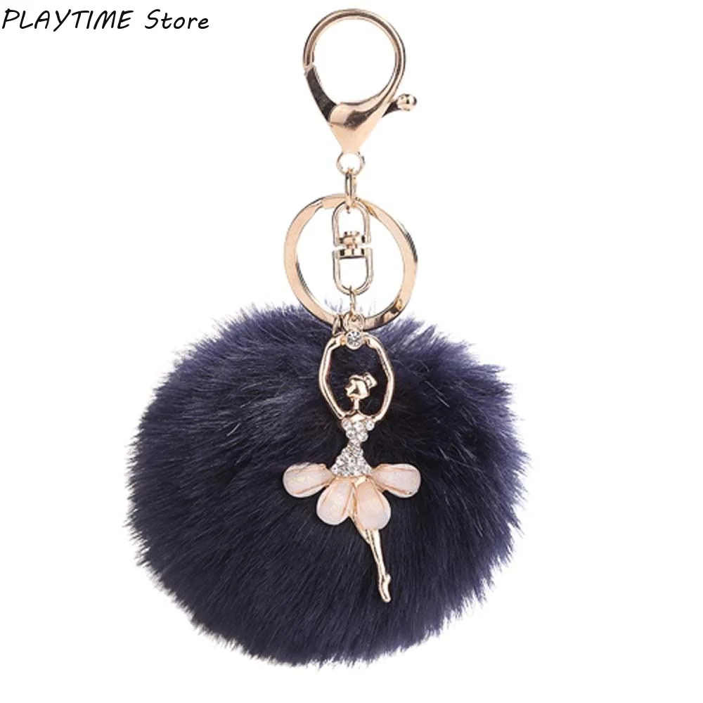 Pom Keyring Jewelry Gift Dancing Women Ballet Angel Girl keychain Little Angel Car keychain Fur Ball Keyring Fake Fur Key Chain