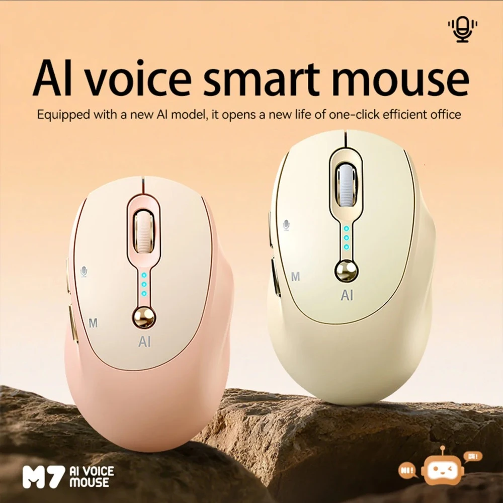 AI Voice Smart Wireless Mouse Dual Mode Bluetooth 2.4G Type-C Rechargeable Voice Input Translation Mice For Laptop Tablet PC