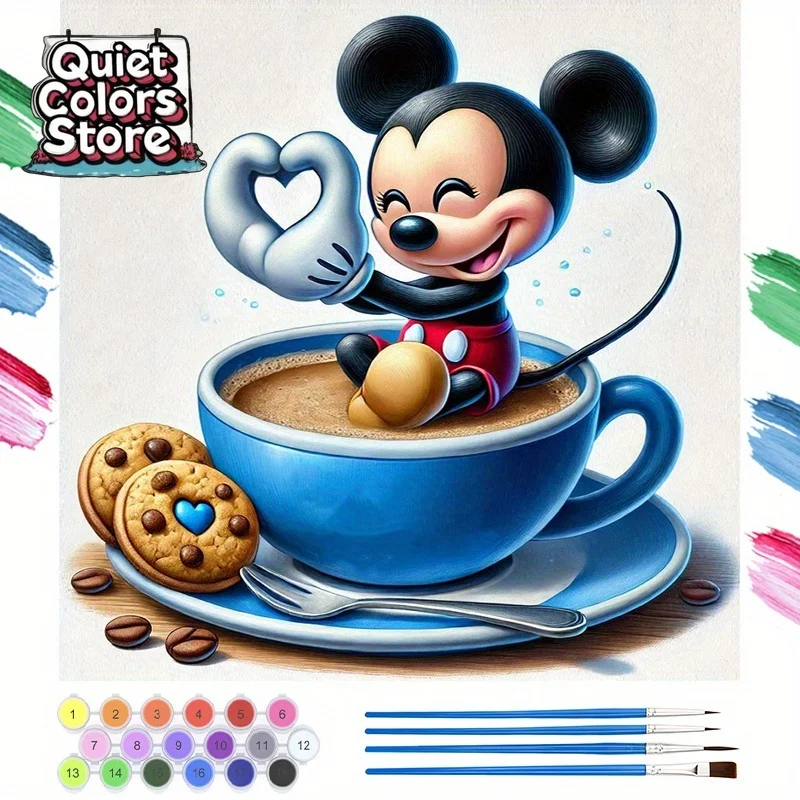

(Магазин Quiet Colors)[ЛИЦЕНЗИРОВАННО] 1 шт., Набор для цифровой живописи для взрослых - Микки на кружке, 40 x 40 см / 15,7 x 15,7 дюймов, Набор