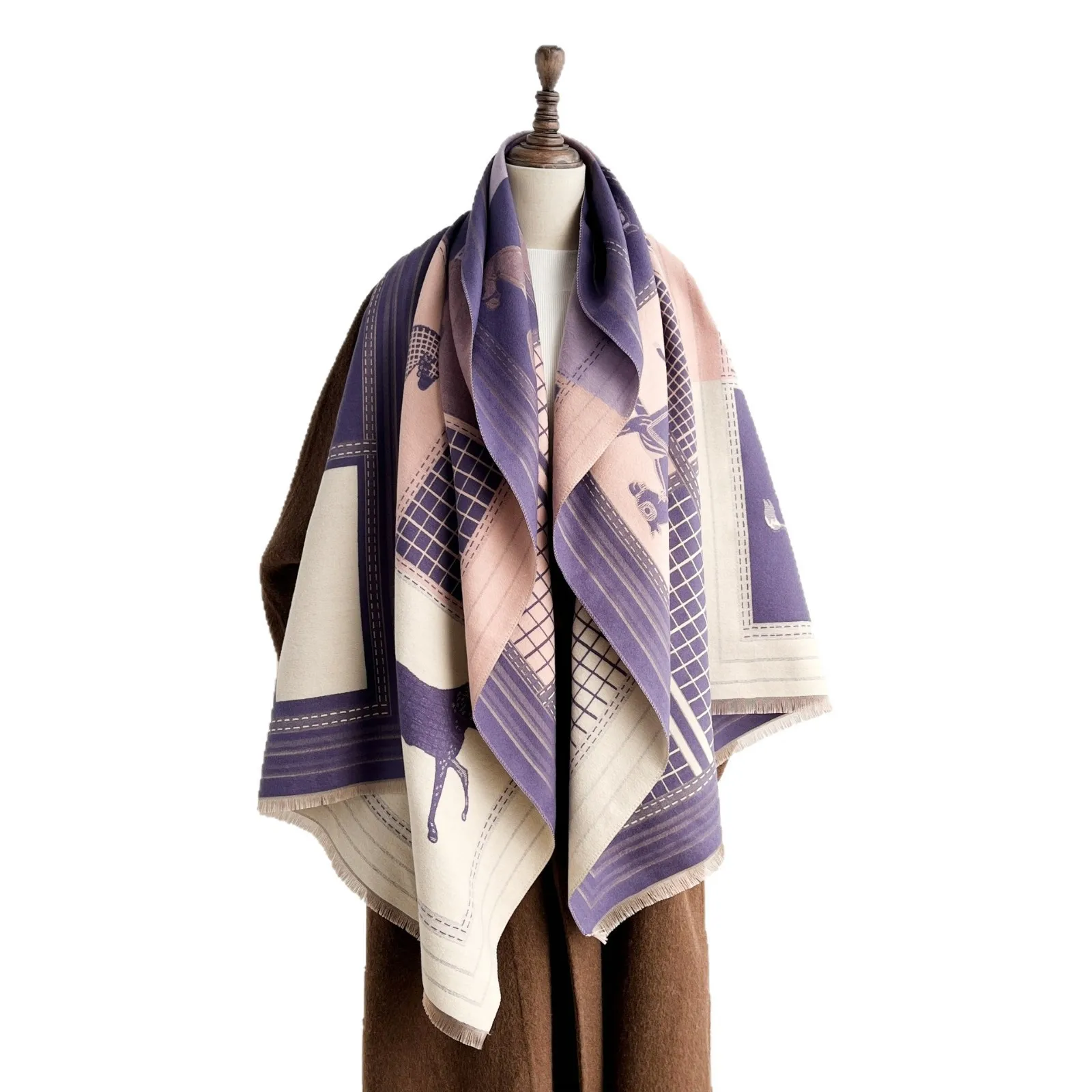 الكشمير السميك مثل وشاح المرأة المألوف شيك نمط الدفء كومة اللون تصميم فاخر يشعر طويل الحجم موسم الشتاء