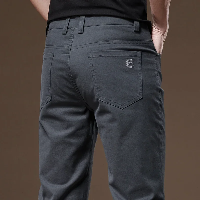 

Осенние деловые прямые эластичные рабочие брюки из хлопка 97% мужские повседневные брюки удобная мягкая брендовая одежда черный, серый абрикос