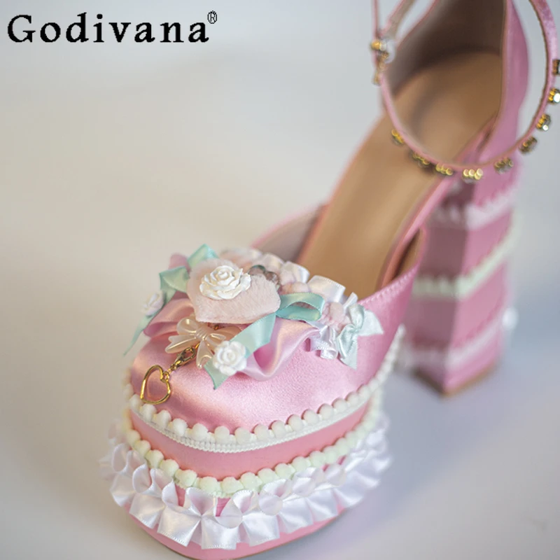 

Lolita Sweet Y2k High Heels Shoes Women's Spring Summer Cute Solid Color Princess Shoes Female Wedding Marriage Shoes